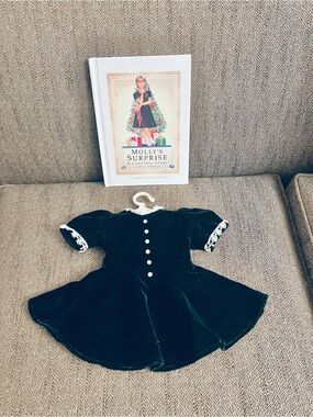 American Girl Molly’s Dark Green Velvet Dress with Lace Trim and Hardcover Book